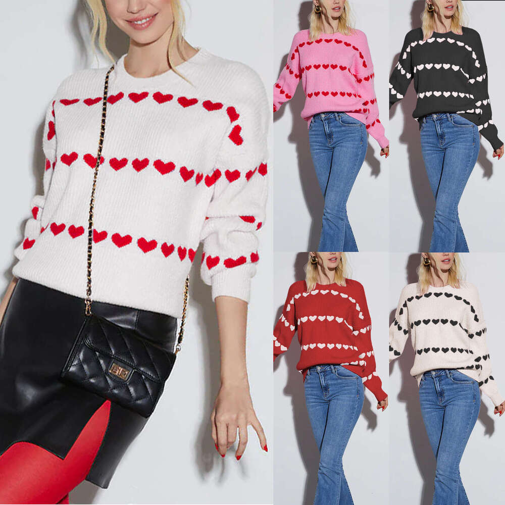 Autumn Winter New Temu Lover Heart Style Loose Sweater Knitted Top For Women B5