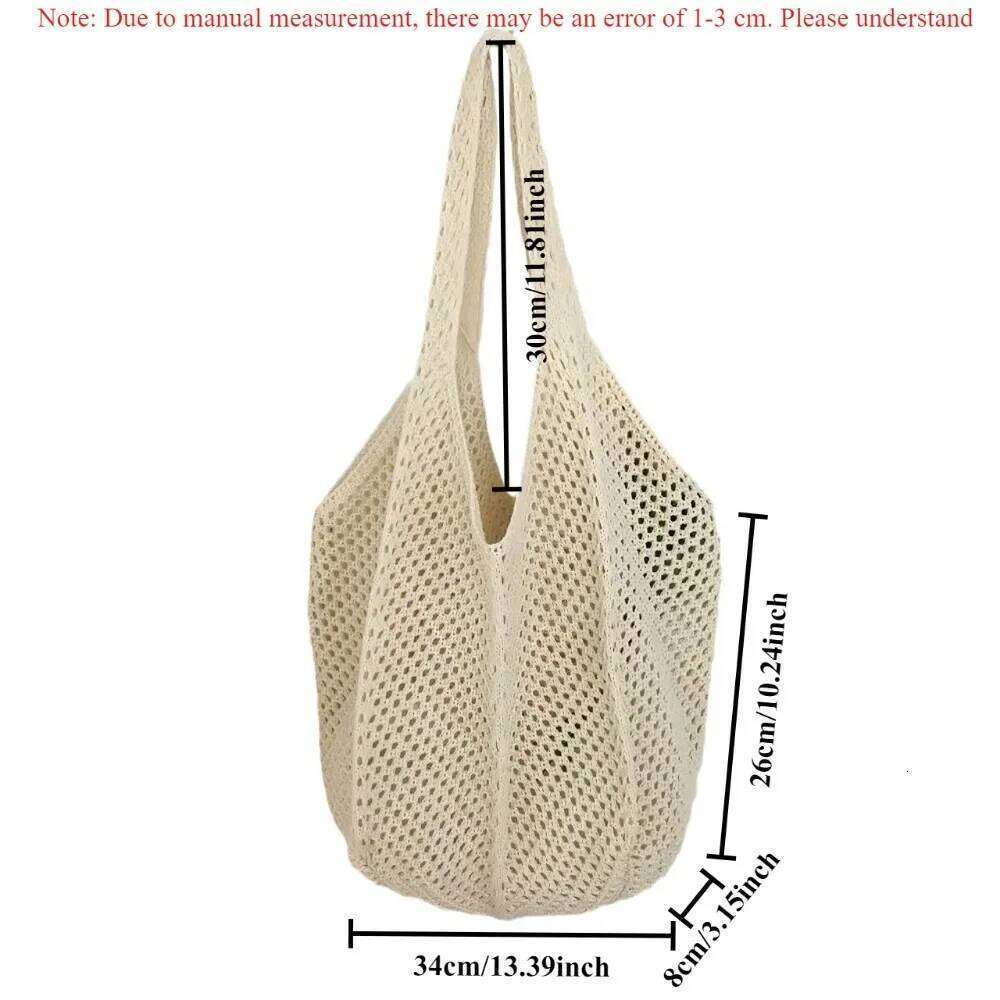 Fashion Women's Hollow Woven Shoulder Bags Large Capacity Knitting Underarm Solid Crochet Tote Handbag Summer Mesh Beach Bag