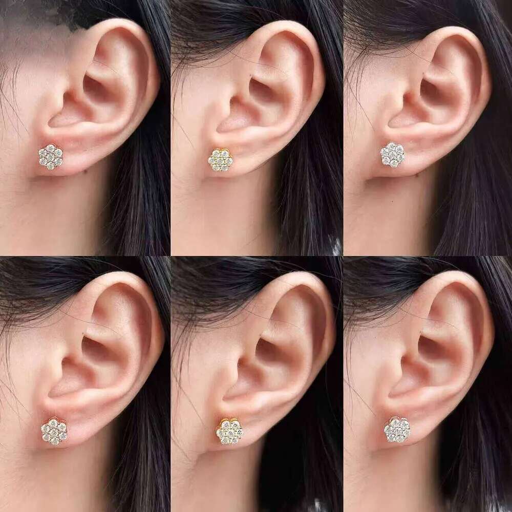 New Trendy Sterling Sier 8mm Flower Stud Earrings Moissanite Cluster Screw Back for Gift Party with GRA Certification