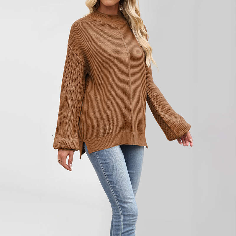 New Autumn And Winter Women's Sweater Solid Color Half Turtleneck Loose Pullover Knitwear B3