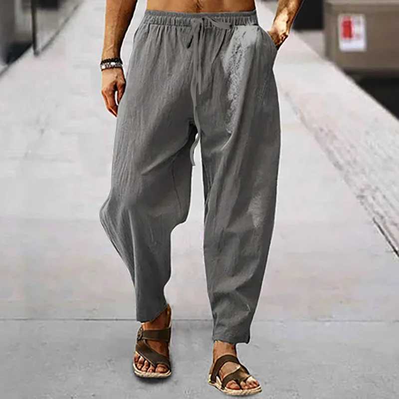 2025 Men Cotton Linen Pants Summer and Autumn Solid High Waist Wide-Leg Trousers Male Loose Hemp Casual Breathable Sports Pants W250819