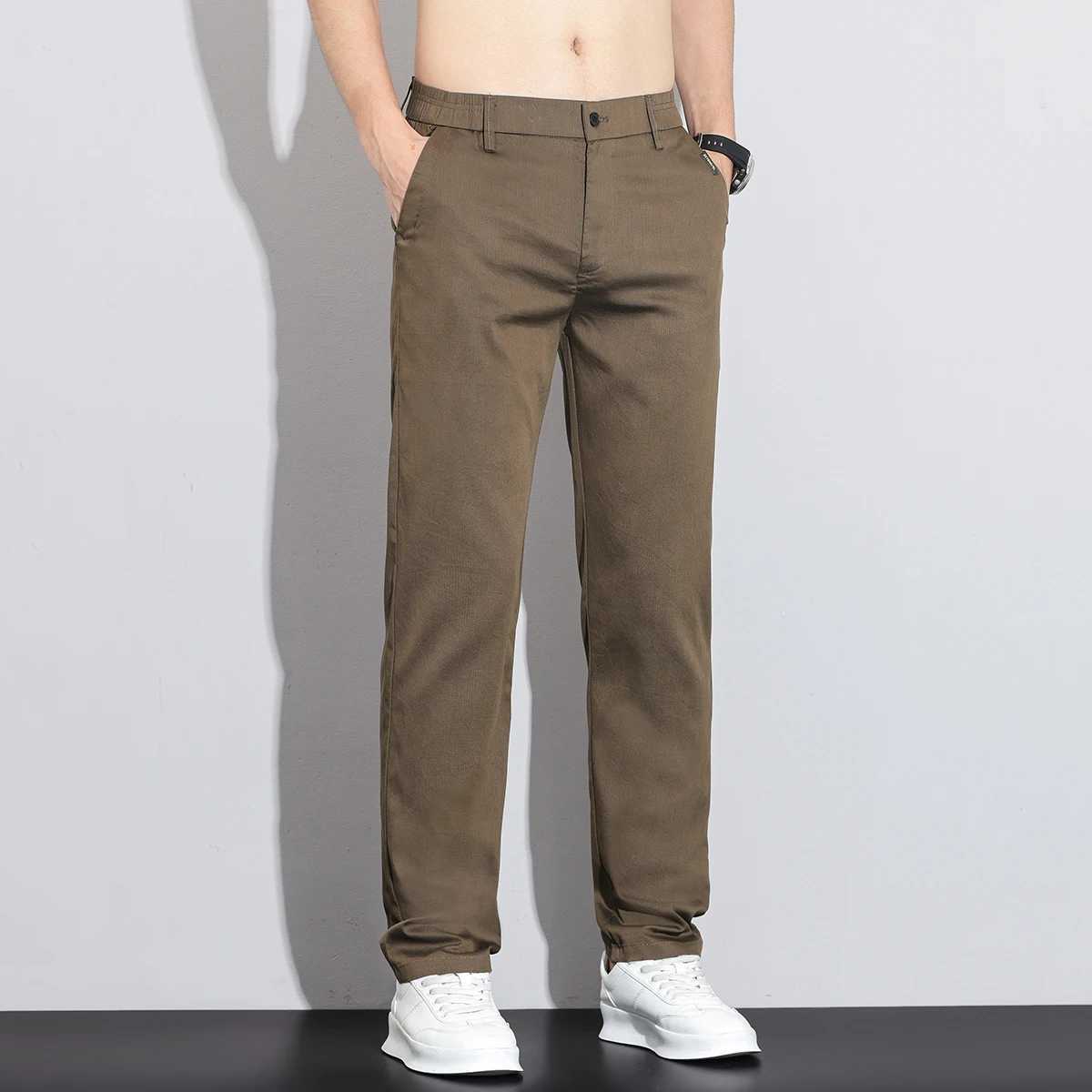 Breathable Stretch Thin Lyocell Casual Pants Men Straight Fashion Business Spring Summer Trousers Work Versatile Mens Clothing W250819