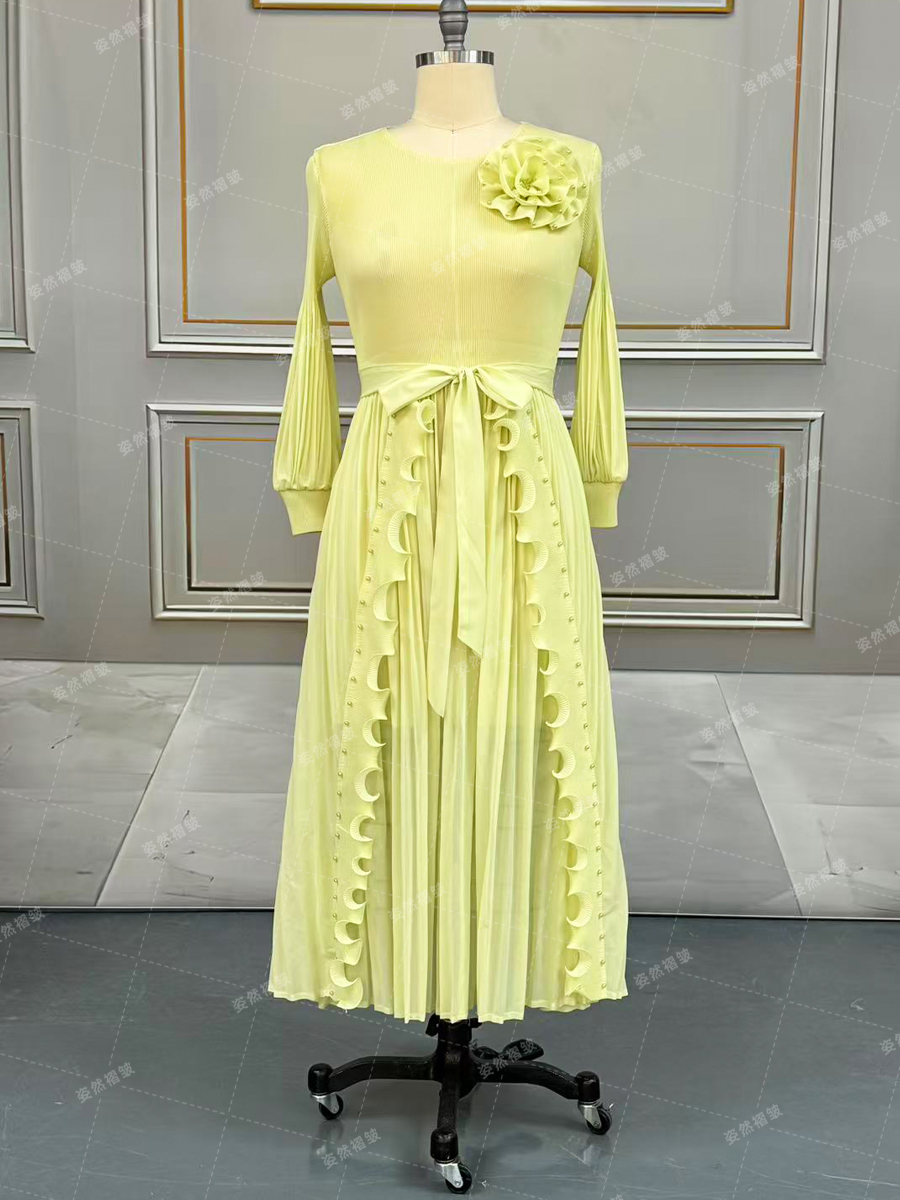 Women's Dresses Chic Floral Patterned Long Sleeve Gown with Decorative Fringe Accents 25205