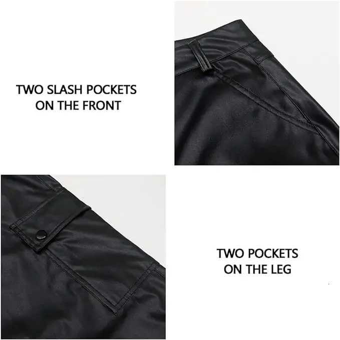 Arjen Kroos Mens Leather Pants Casual Straight Leg Motorcycle PU Leather Pants with Multiple Pockets W250819