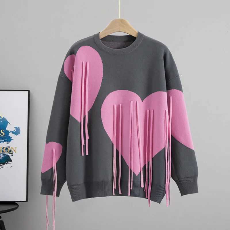 Casual Loose Love Knitted Sweater Pullover Womens Tops New Round Neck Long Sleeve Fashion Knitted Sweater Tops Womens Clothing XJ250819