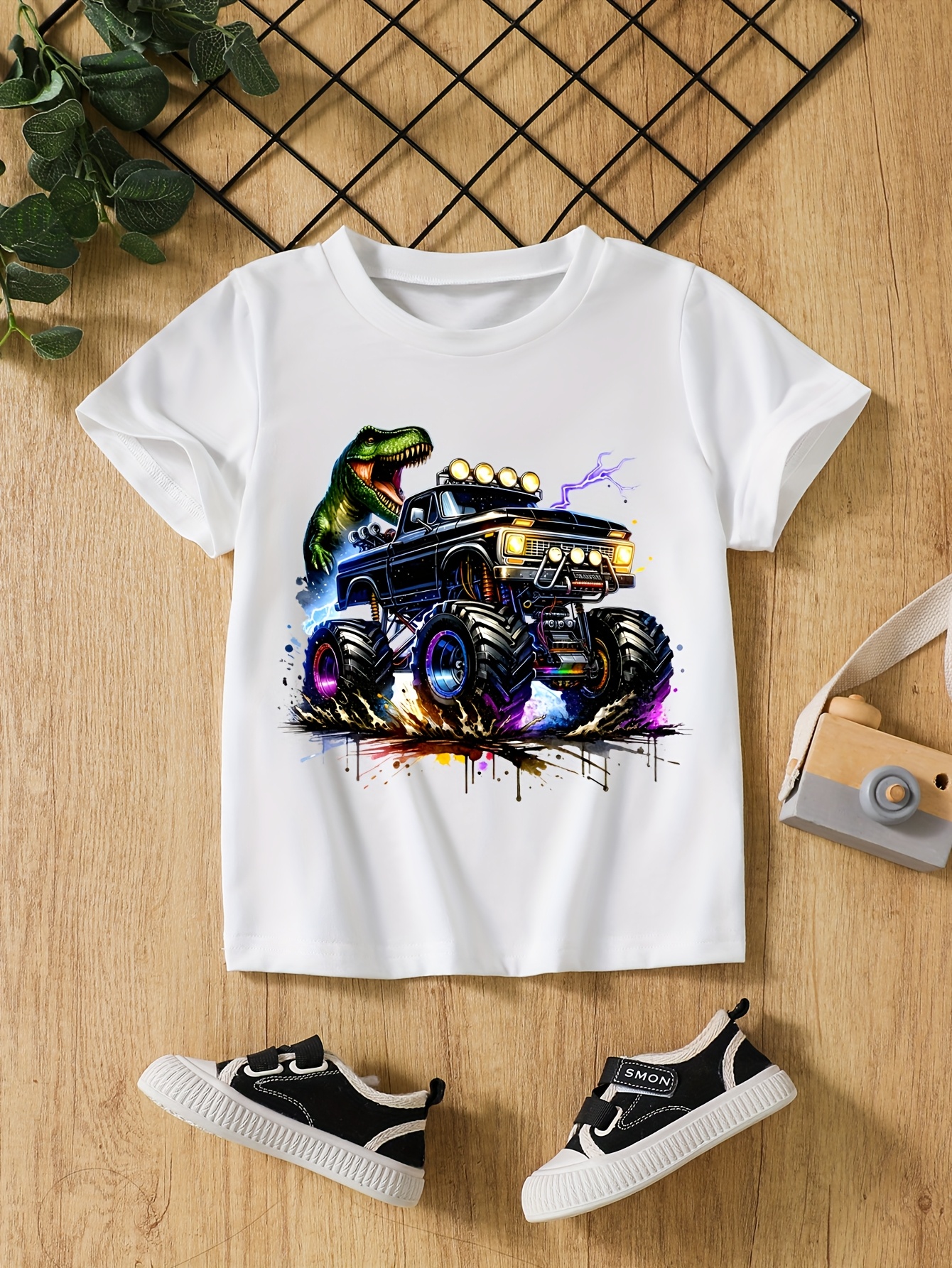 T-shirts Boys' Set of Three Dinosaur Print Short-Sleeve Breathable Quick-Dry T-Shirts