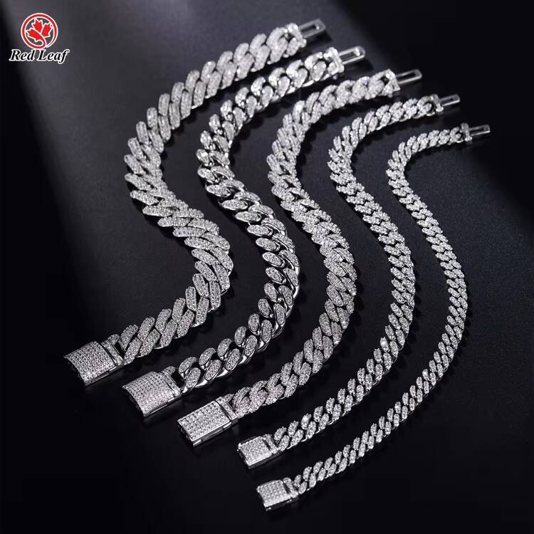 2025Redleaf Wholesale Price Miami Hiphop Mossanite Cuban Necklace 6mm 8mm 10mm 12mm 14mm 925 Silver Moissanite Cuban Link Chain