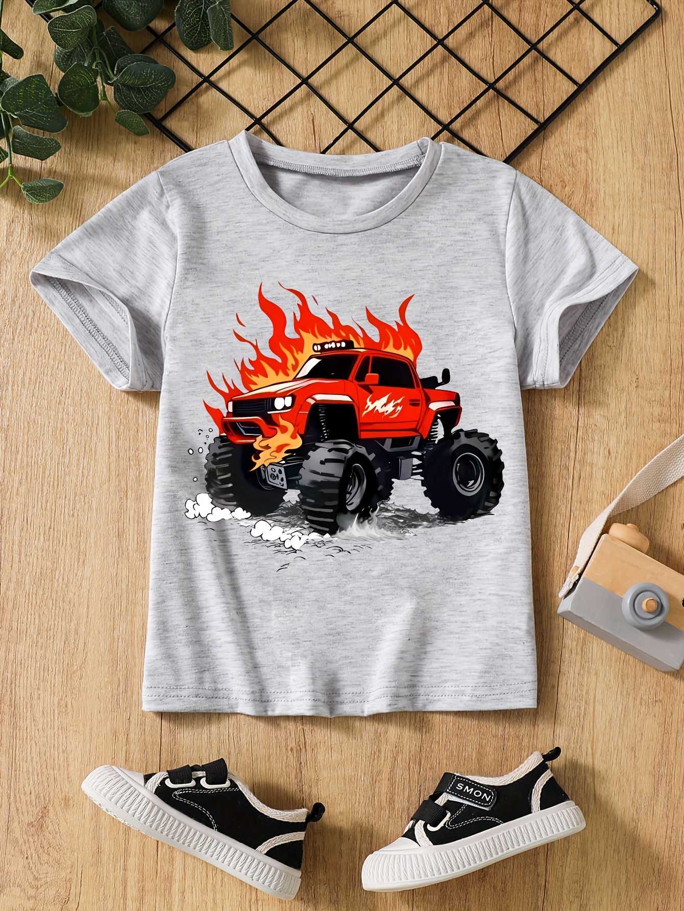 T-shirts Boys' Off-Road Vehicle Print Short-Sleeve Tee Set - Breathable Cotton Triplet