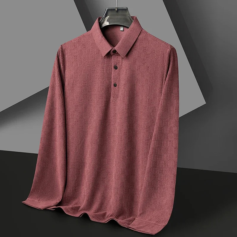 Mens Business Casual Long Sleeved Shirt Solid Color Polo Shirt Fashionable Breathable Comfortable Versatile Top 250818