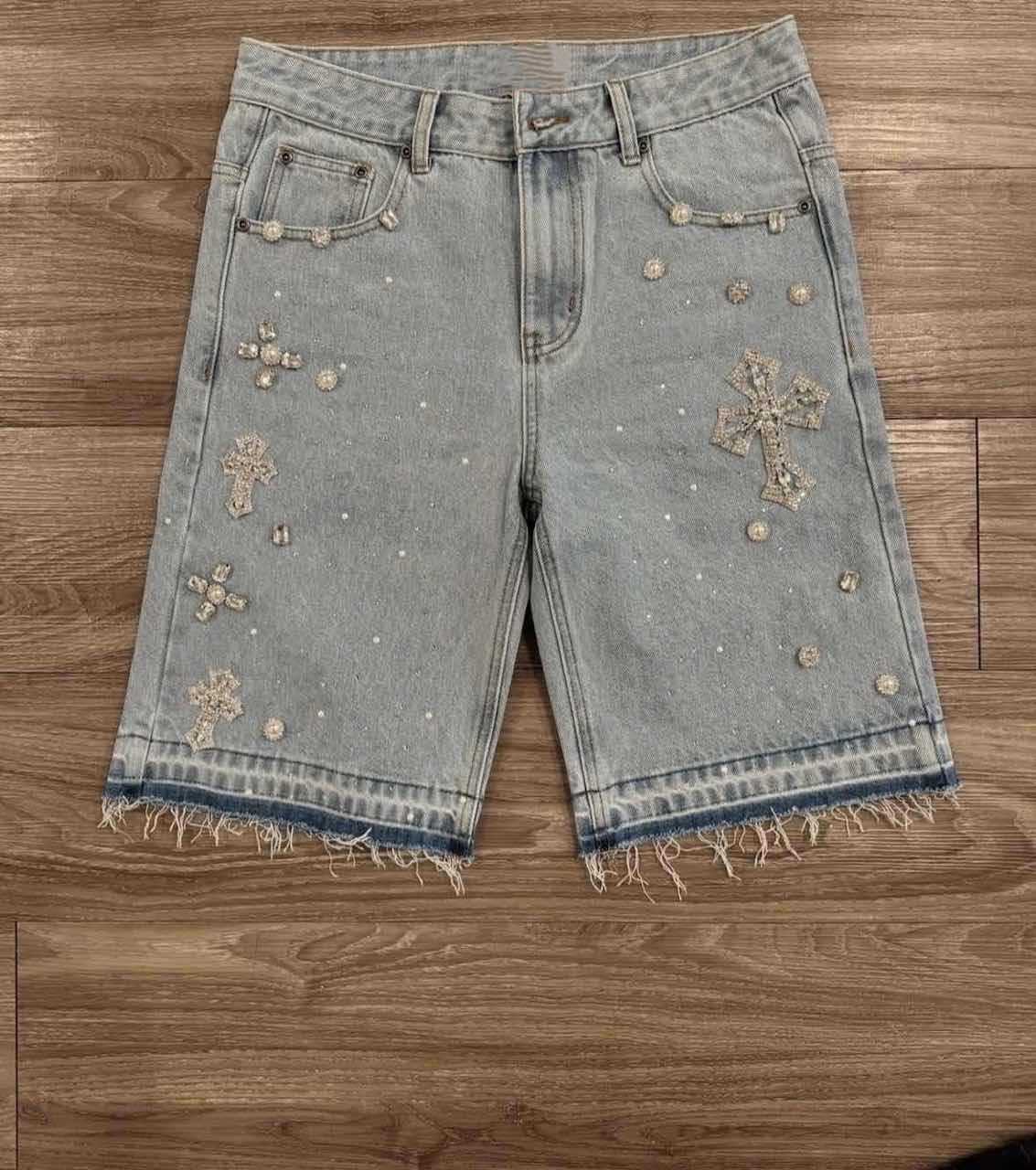 American retro pants from Europe and America hip-hop hot diamond denim shorts men's pants