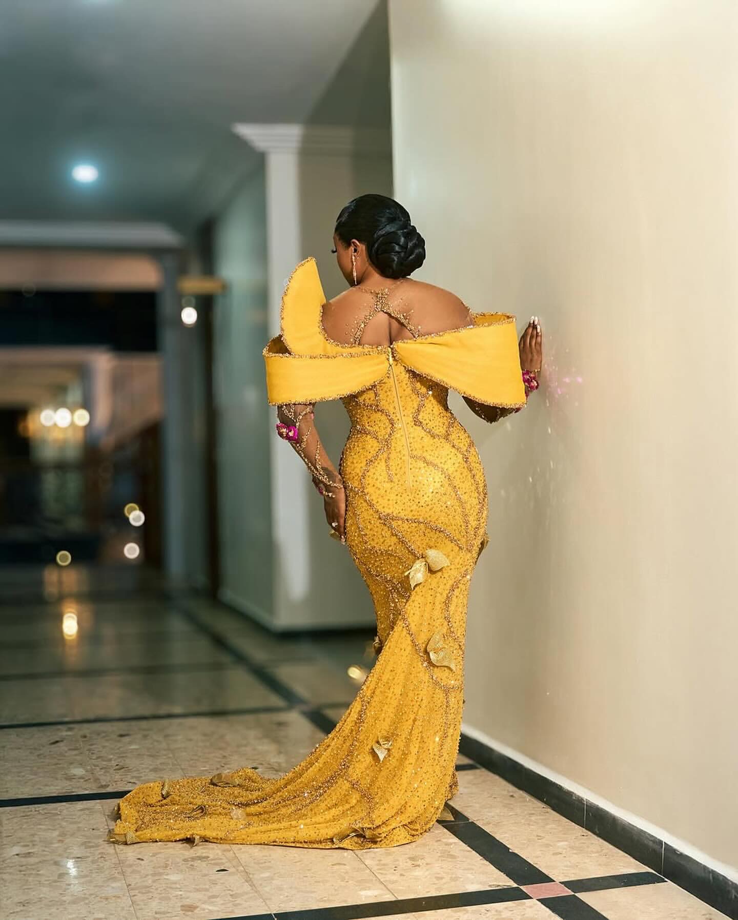 Yellow Mermaid Prom Dresses 2025 Crystals Florals Flowers Sequined Evening Formal Party Second Birthday Engagement Gowns Plus Size Dress For Special O