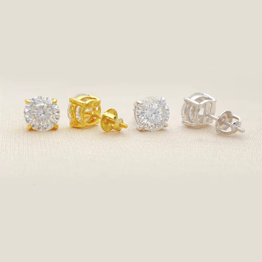 Portuguese Cut Moissanite Earrings 925 Sterling Silver White VVS Stud Moissanite 14K Planted Earring Fine Jewelry