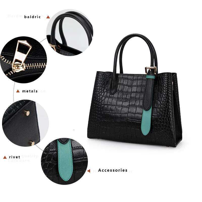 Aidrani Black Tote With Green Accent Chic Contrast Sophisticated Style