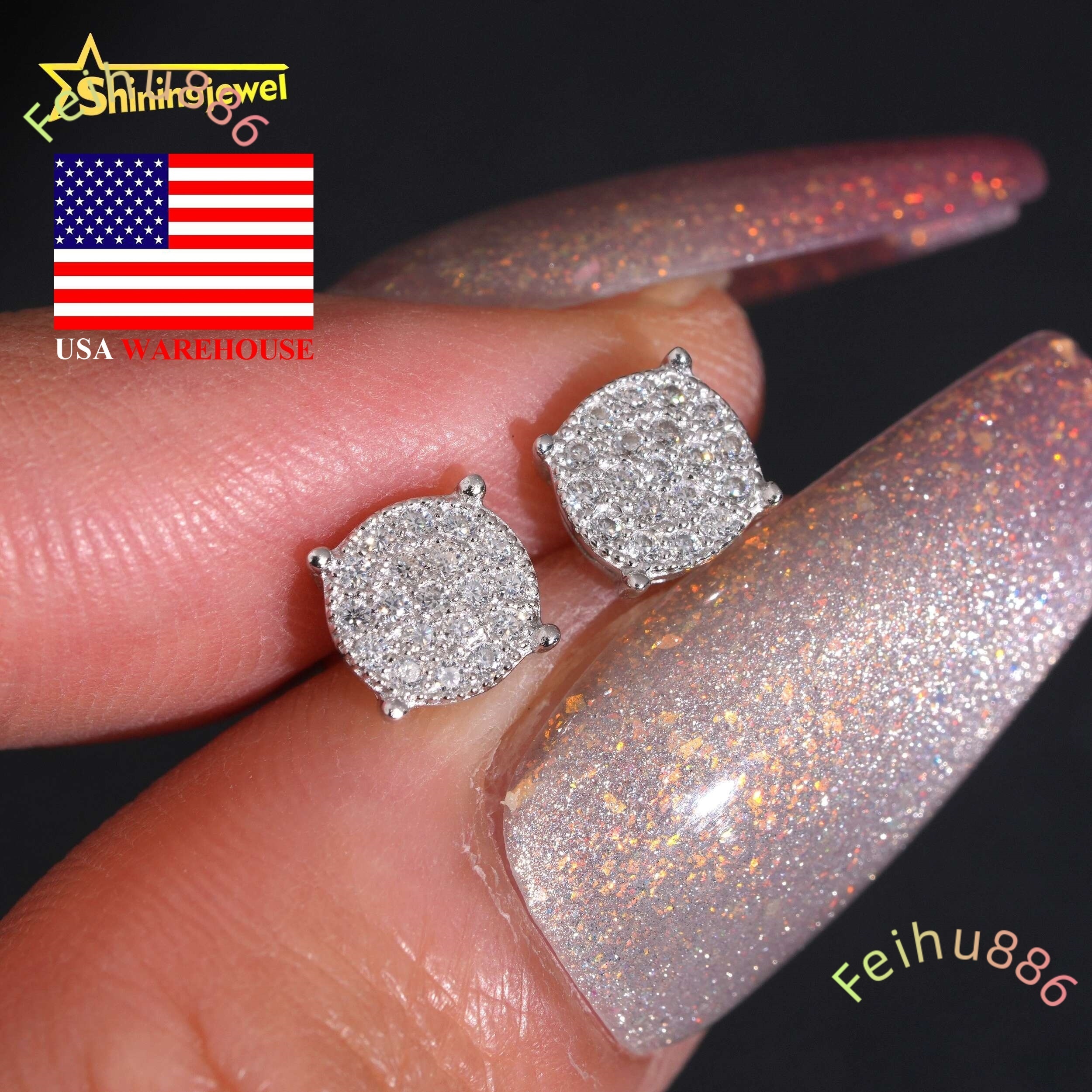 2025 new style Moissanite vvs Circle Stud Earrings Real Gold Plated Cluster Ear Studs Pass Diamond Tester Hip Hop 925 Silver