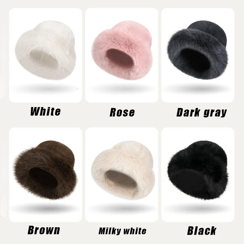 Solid Color Bucket Hat Thick Coldproof Faux Fur Basin Hats Soft Plush Fisherman Cap For Women Autumn Winter 250819