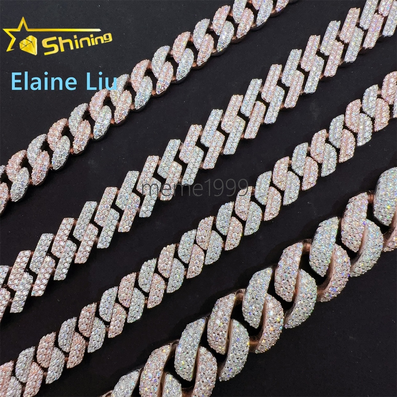 Pass Diamond Tester Rose Gold Two Tone High Quality Moissanite Diamond Hip Hop Bracelet 925 Silver Iced Out Cuban Link