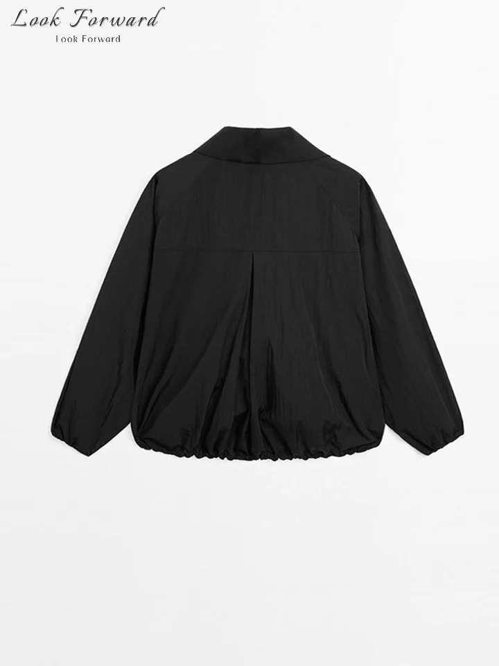 Vintage Drawstring Button Jackets Women Fashion Solid Long Sleeves Stand Collar Zipper Coats Autumn Lady Streetwear 250815