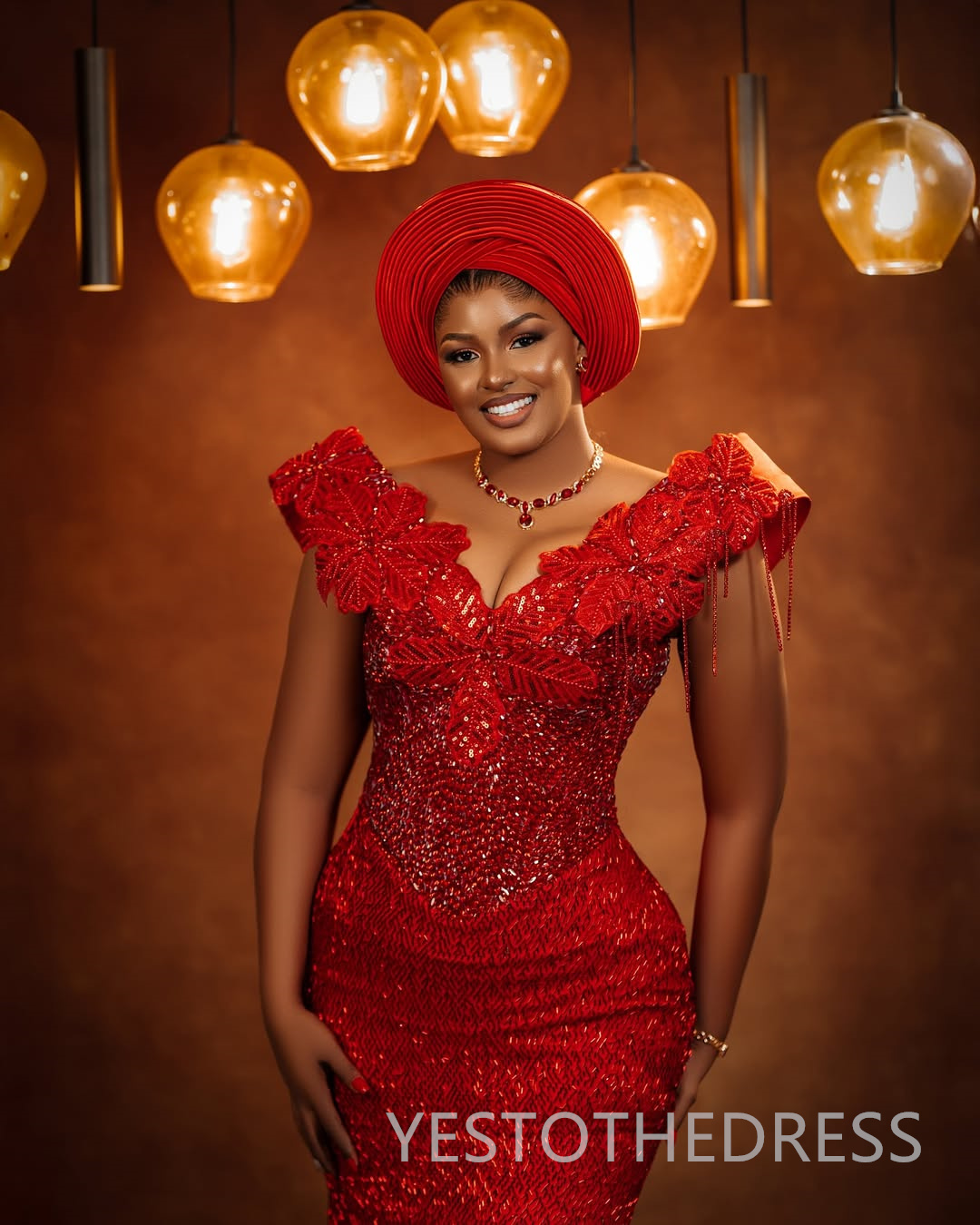 Classic Plus Size Aso Ebi Red Mermaid Prom Dress 2025 Evening Dresses Robe De Sorrie V Neck Beaded Sequined Lace Flora Birthday Dress Second Reception