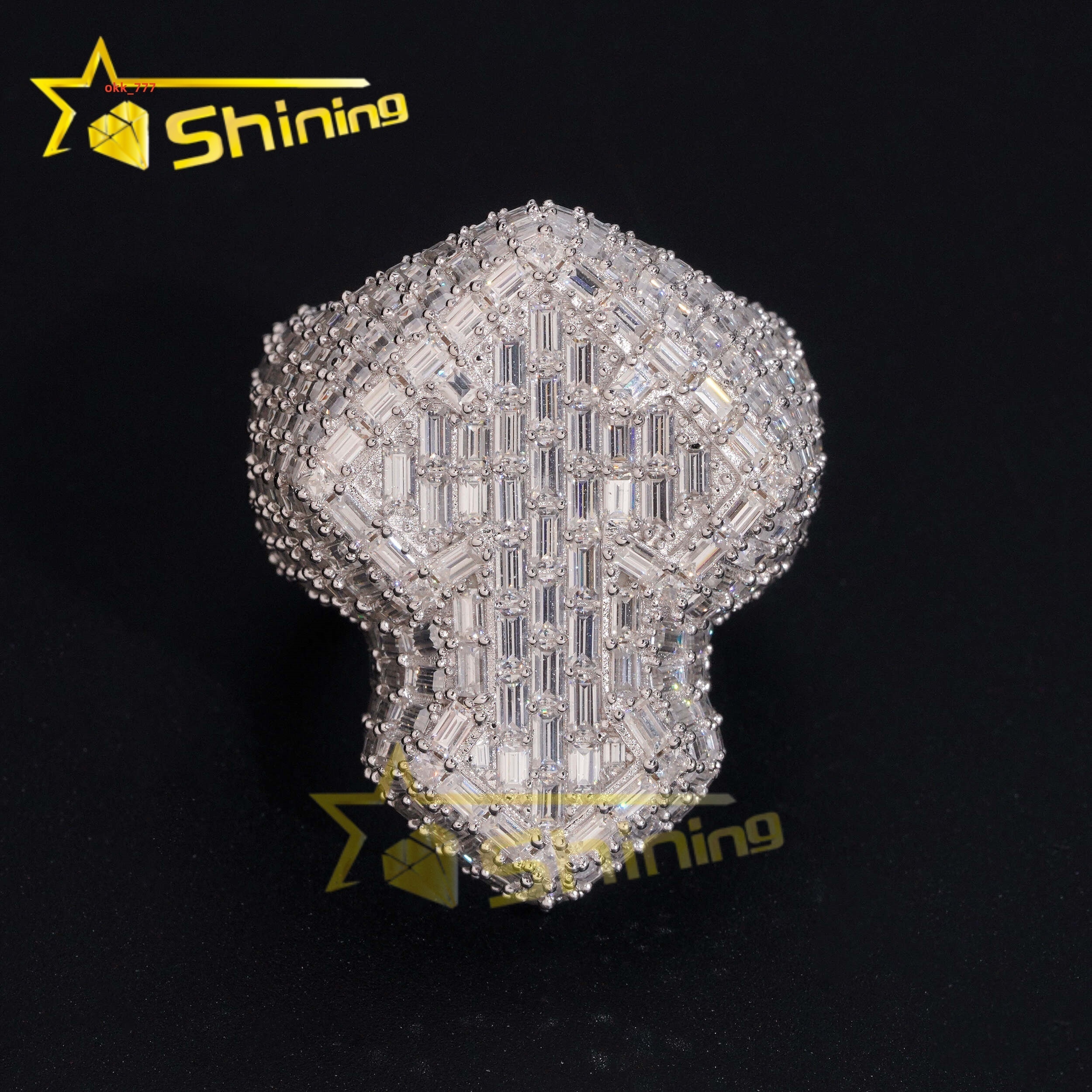 Luxury Emerald Cut Moissanite Iced Out Mens Ring 925 Silver Gold Plated Hip Hop Cross Men Ring