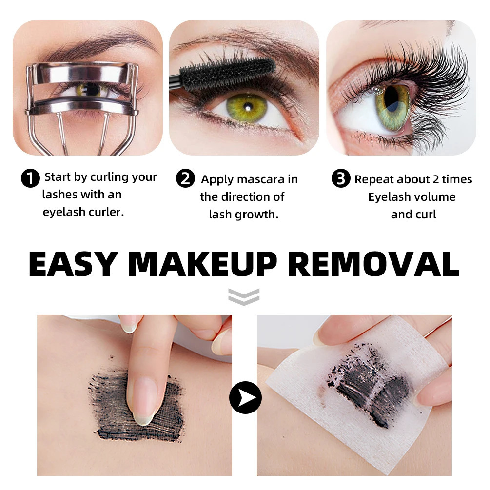 QI Black Mascara Waterproof Lengthens Eyelashes Extension Non-smudge Lengthening Volume 4D Silk Fiber Mascara Cosmetics 250818