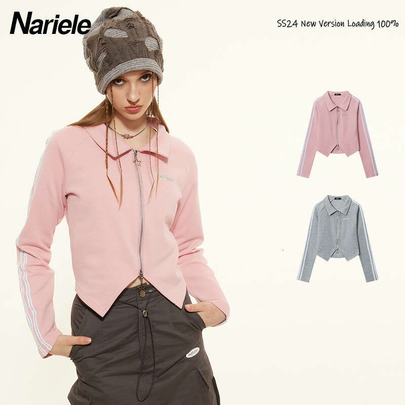 American Style New Design Turn-Down Collar Polo Shirt Hot Girl Short Top Double-Zipper B3