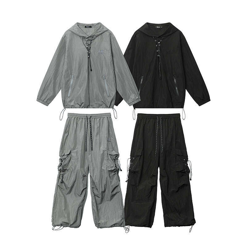 Workwear Set Trendy Brand Spring And Autumn Design Hooded Top Loose Straight Casual Pants B5