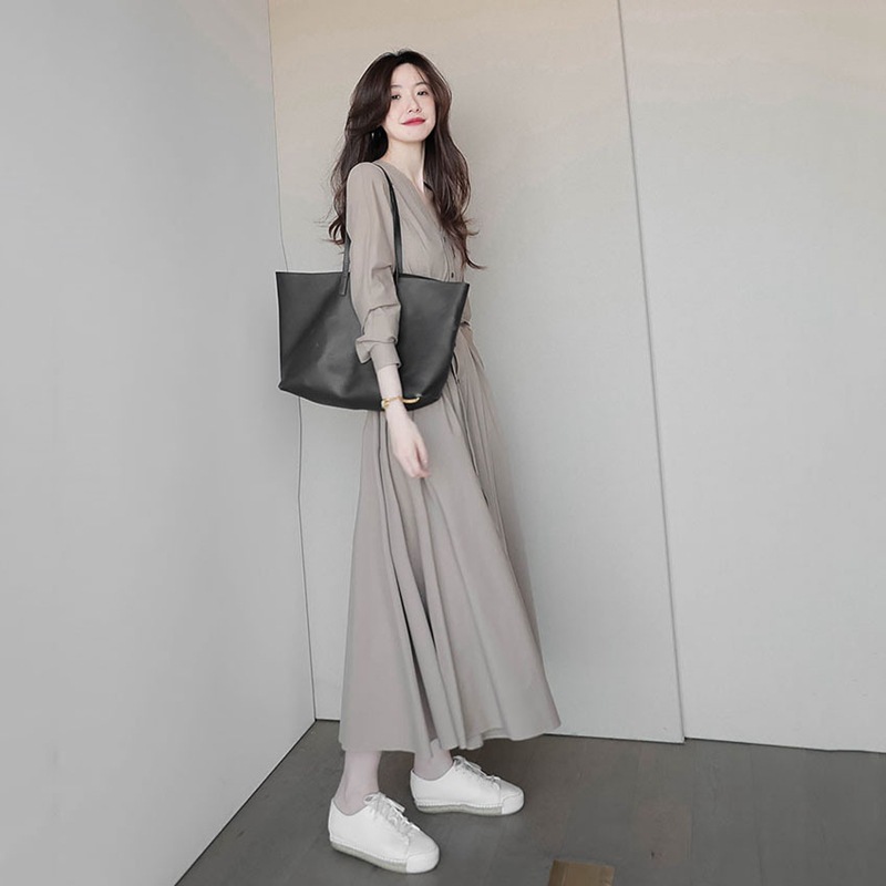 T28028 French tea break long skirt retro gentle first love skirt design niche shirt dress female