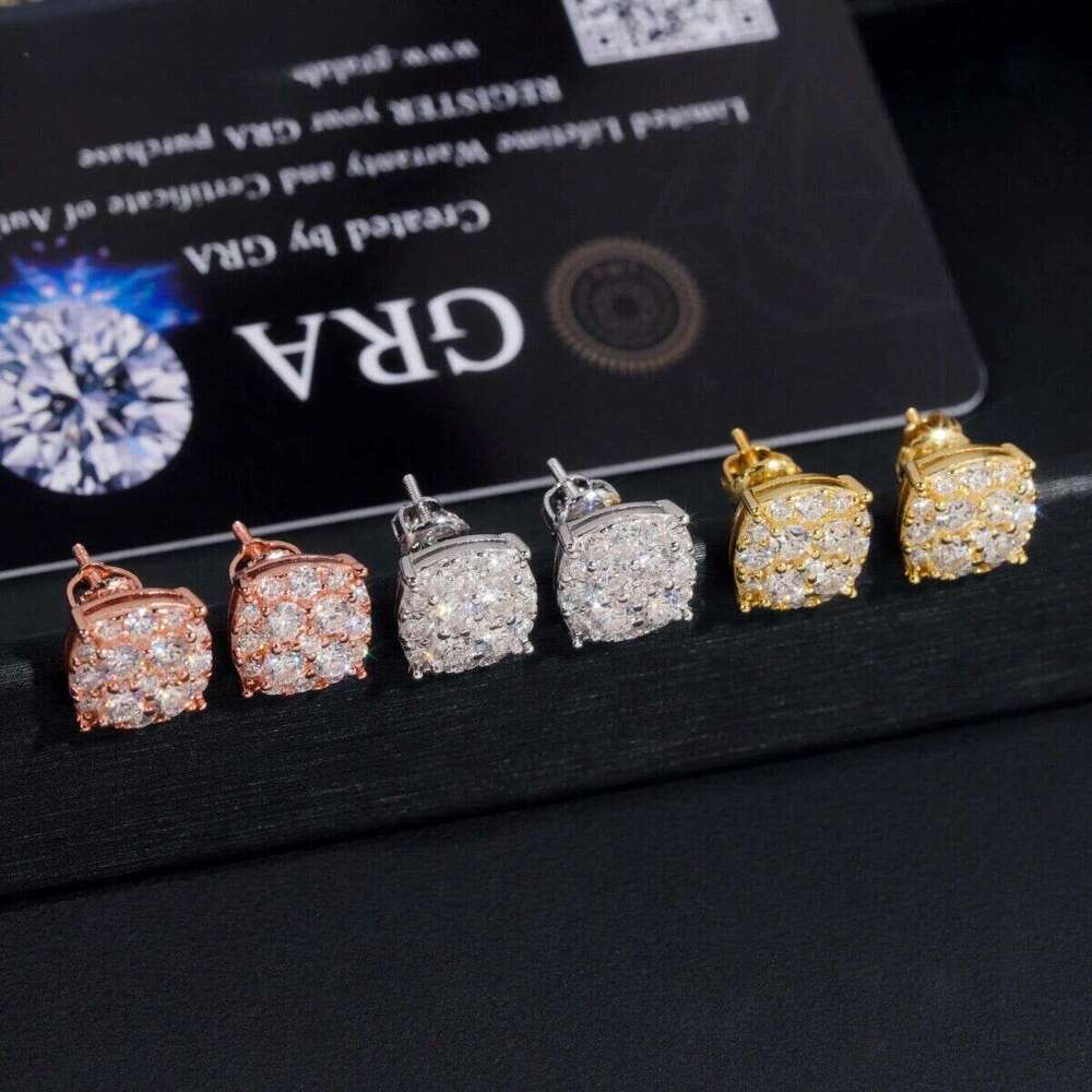 New Pass Tester GRA Certified Stocks VVS Dia Sterling Sier Hip Hop Jewelry Moissanite Stud Earrings For Men