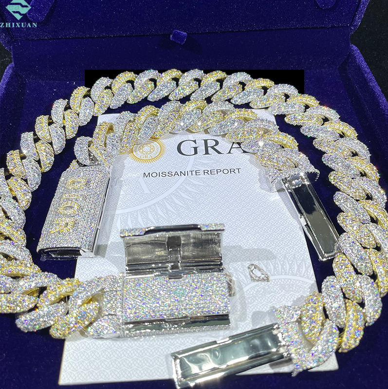 Custom 16mm Cuban Link Chain VVS Moissanite Diamond Fine Jewelry Necklace for Men Two Tone 925 Silver Charm Moissanite Chain