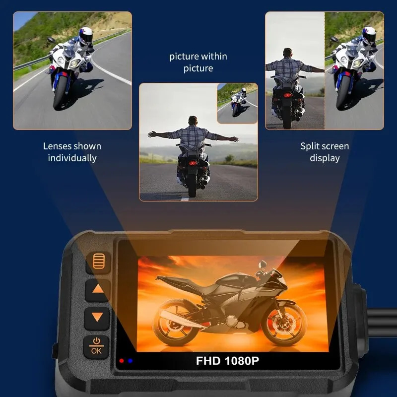 1080P Waterproof Motorcycle Camera DVR Motorcycle Dashcam 3.0 Inch Front Rear Camera Video Motorcycle Recorder Moto Accessories 250813