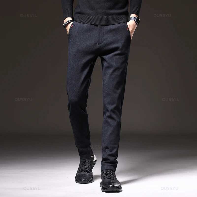 Autumn Mens Casual Pants Business Fashion Elastic Waist Slim Fit Stretch Thick Gray Black Cotton Trousers Male W250819