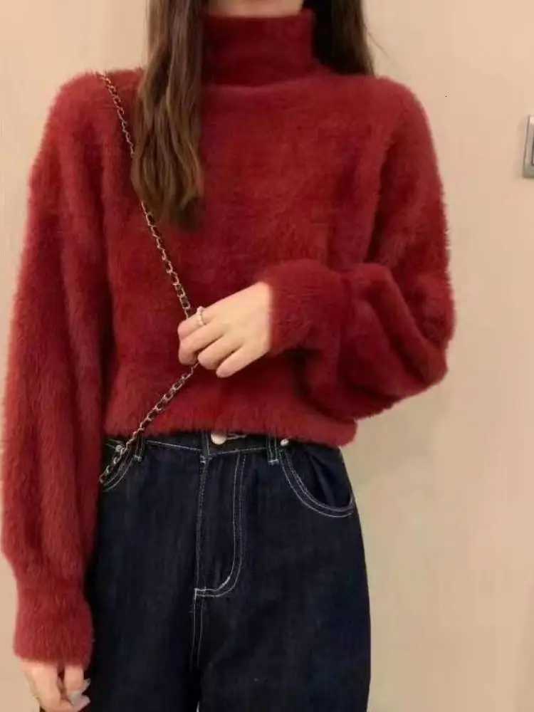 Soft Warm Tops Winter Imitate Mink Wool Hot Fleece Turtleneck Thick Elastic Casual Sweater Women Knitted Pullovers XJ250819