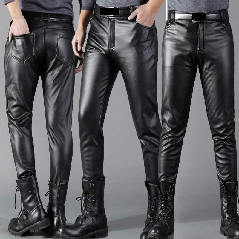 Men Leather Pants Skinny Fit Elastic Fashion PU Leather Trousers Motorcycle Pants Wet Look Stretch Faux Leather Streetwear W250819