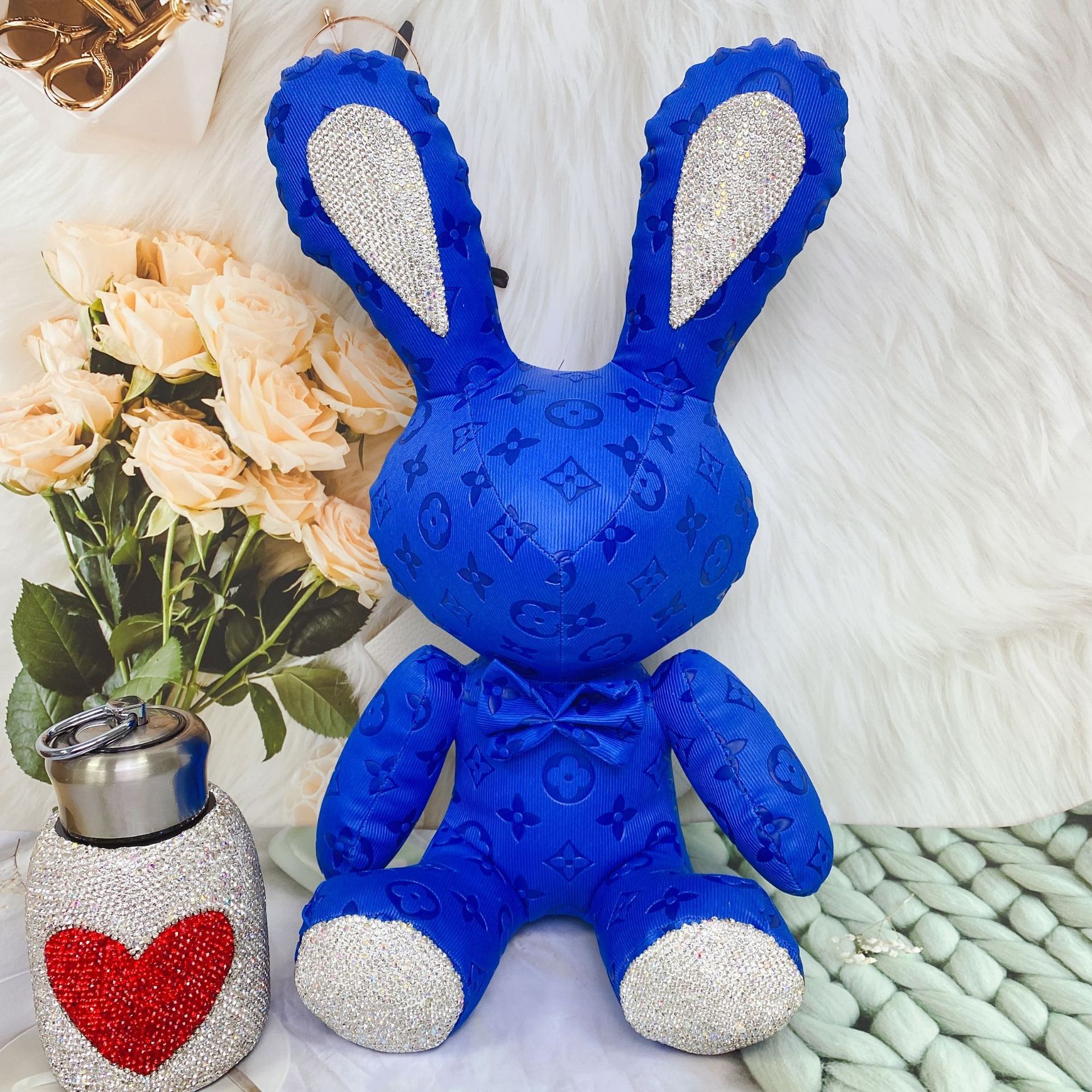 38cm New Dia-Encrusted Creative Rabbit Doll Plush Toy Car Decoration Living Room Ornament ddmythur