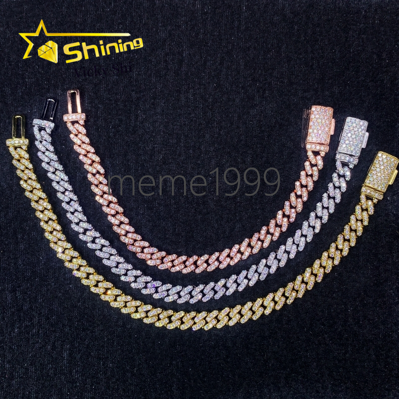 Fine Jewelry 925 Sterling Silver Cuban Link Chain 6MM High Quality Pass Diamond Tester Moissanite Cuban Bracelet