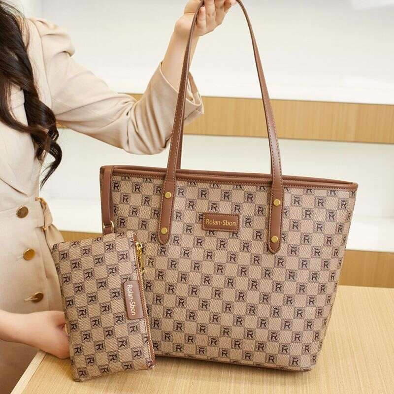 Brand women's capacity tote presbyopic checkerboard shoulder mother two piece set casual large bag