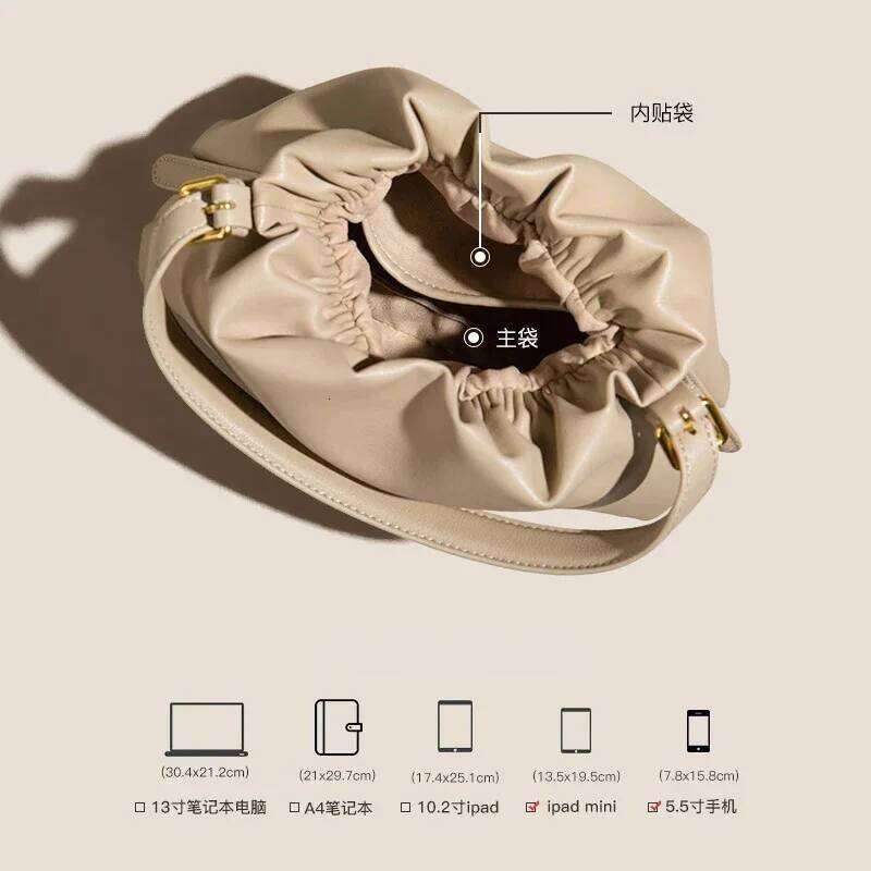 Women's Cow Leather Durable Hobos Shoulder Bags Ladies Retro Cowhide Cloud Portable Crossbody Bag Female Fashion Handbags