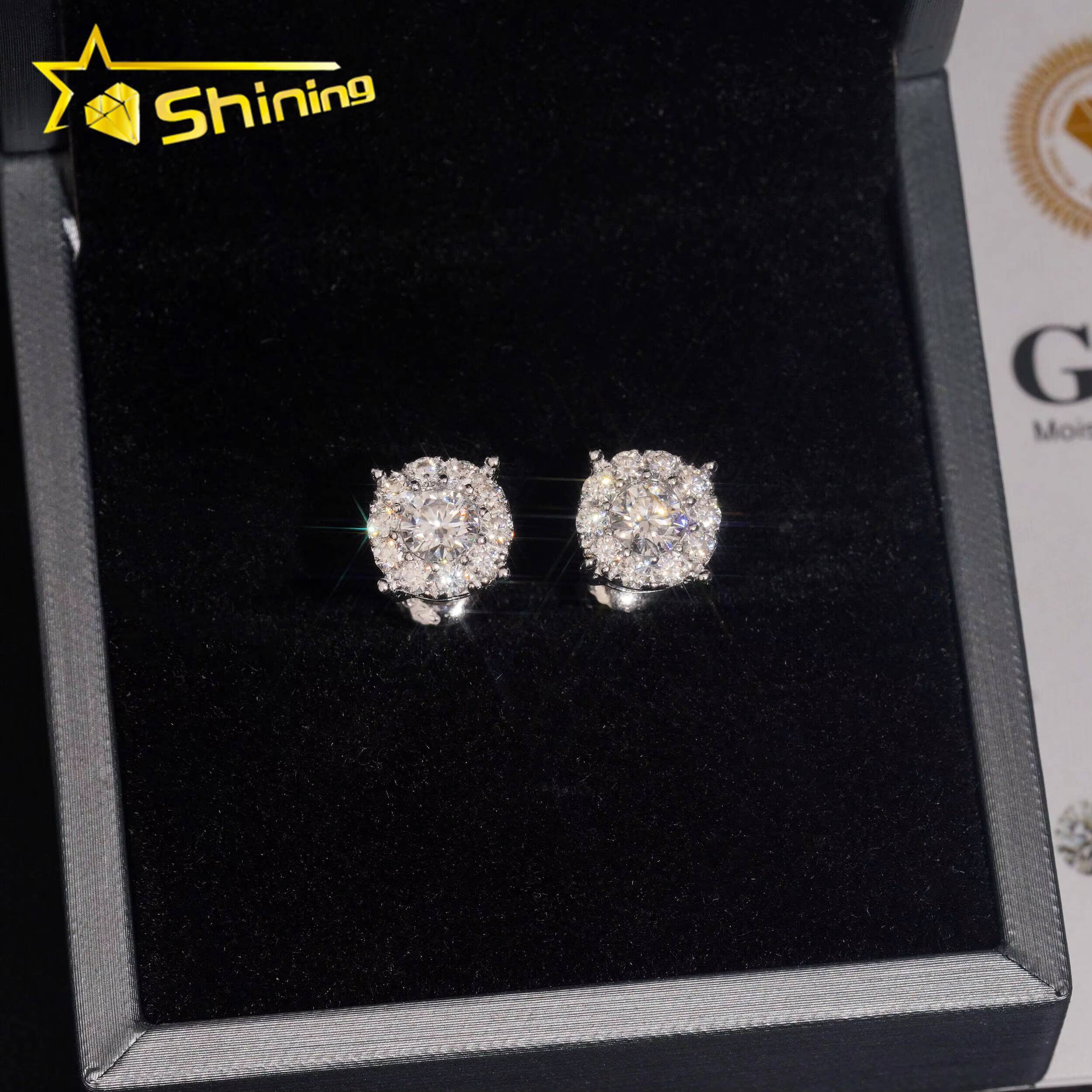 2025 new style Round Shape Iced Out Sparkling Earrings 925 Sterling Silver Moissanite Screw Back Stud Earring
