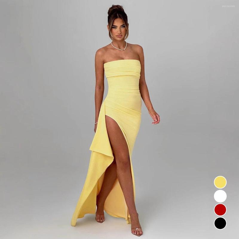 Casual Dresses 2025 Cross-border Tube Top Dress Europe And The United States Summer Sexy Side Slit Irregular Hip Skirt