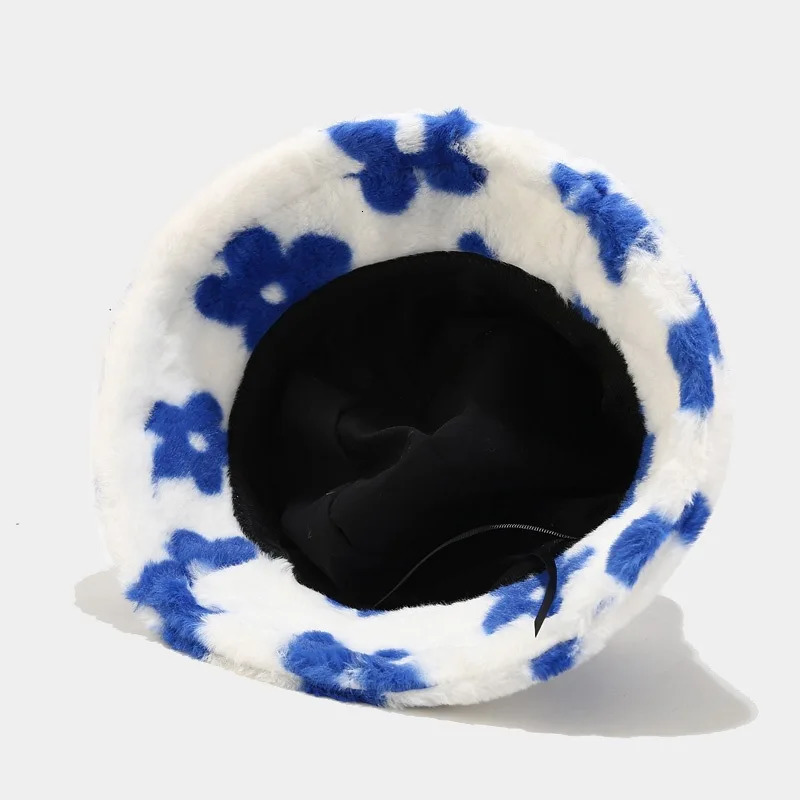 Fluffy Fur Women Bucket Hat Solid Flat Top Outdoor Thick Warm Sun Hat for Men and Women 250819