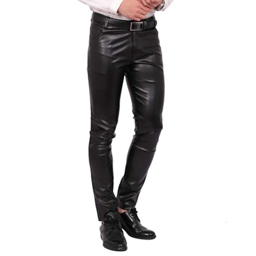 Mens Leather Pants Skinny Fit Elastic Fashion PU Leather Bikers Trousers Nightclub Party Dance Pants Thin W250819