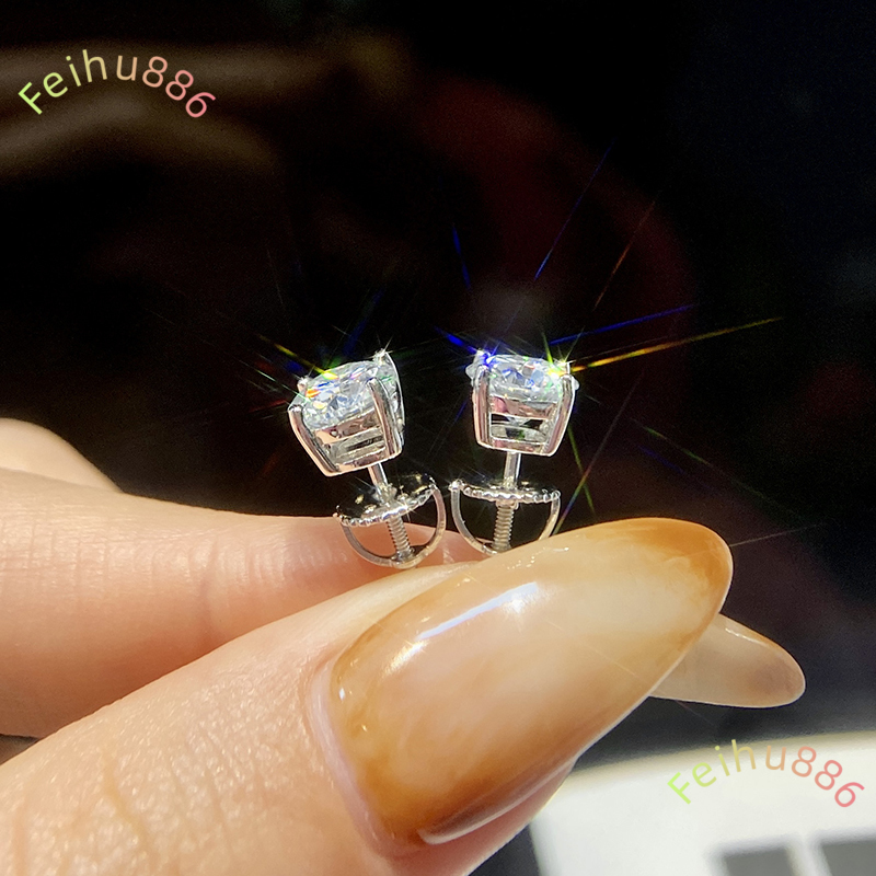 925 Sterling Silver GRA Certified Screw Back 0.5 1 2 Ct Carat Diamond Moissanite Stud Earring Men Women Engagement Fine Jewelry