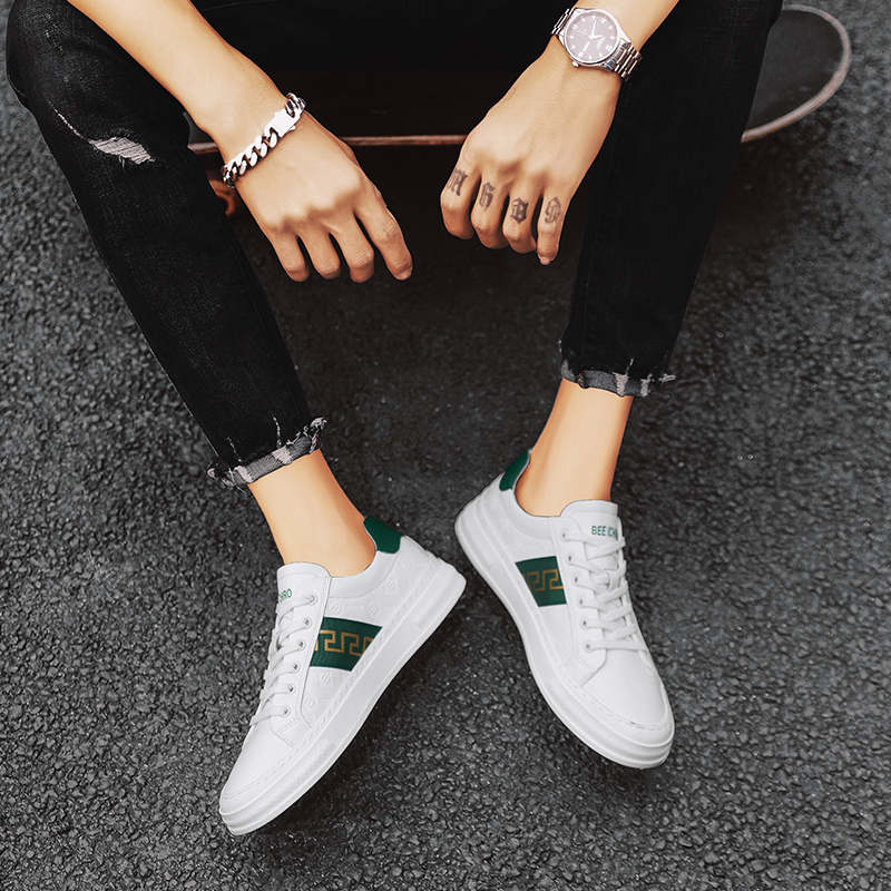 Men's summer British trend plimsoll shoes 2025 new genuine leather soft sole white shoes men's breathable versatile casual