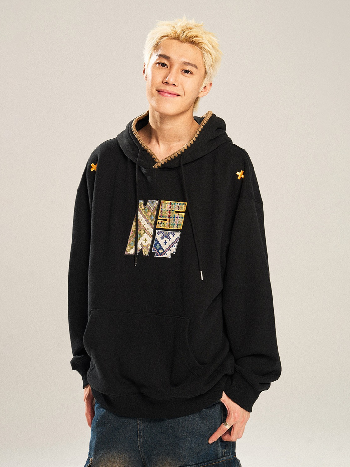 Bingdu ethnic style new American retro patch embroidered sweater men's and women's spring and autumn trendy brand couple hoodie