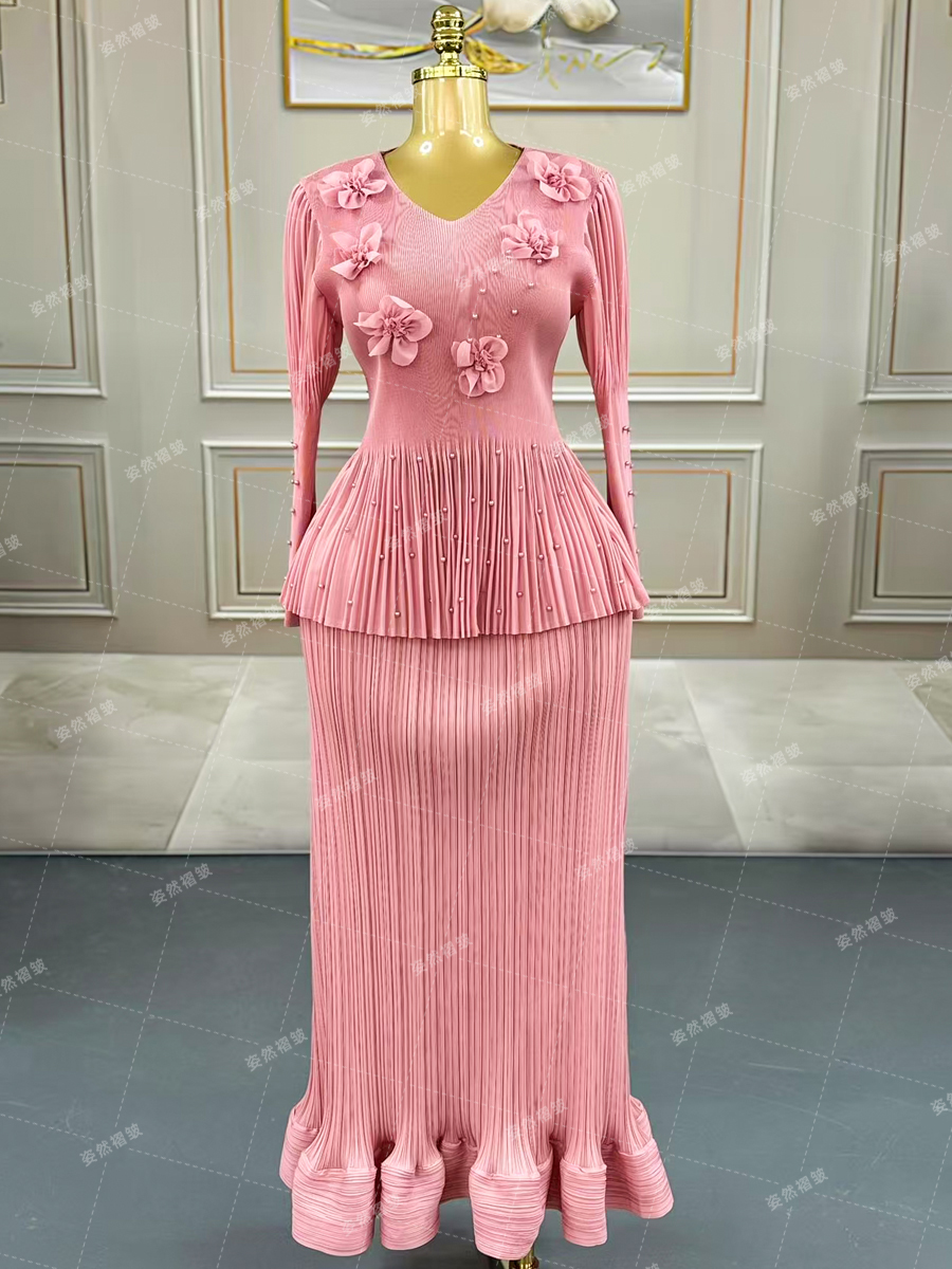 Women's Dresses Chic Floral Patterned Long Sleeve Gown with Decorative Fringe Accents 25105