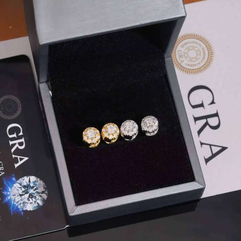 Hip Hop Jewelry Pass Tester Stocks Sterling Sier Gold Plated Iced Out VVS Dia Moissanite Stud Earring Men Earrings