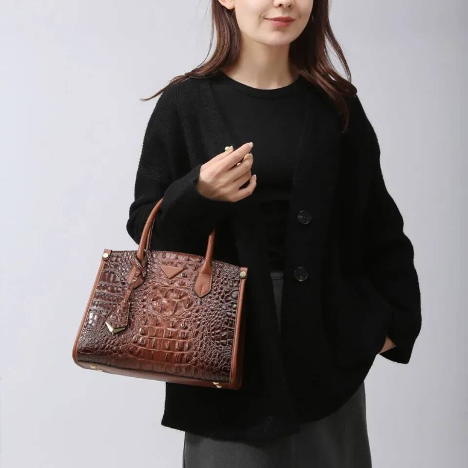Women's Large Top-Handle Vintage Crocodile Designer Shoulder Quality Leather Crossbody Bag Messenger Commuter Sac A Main