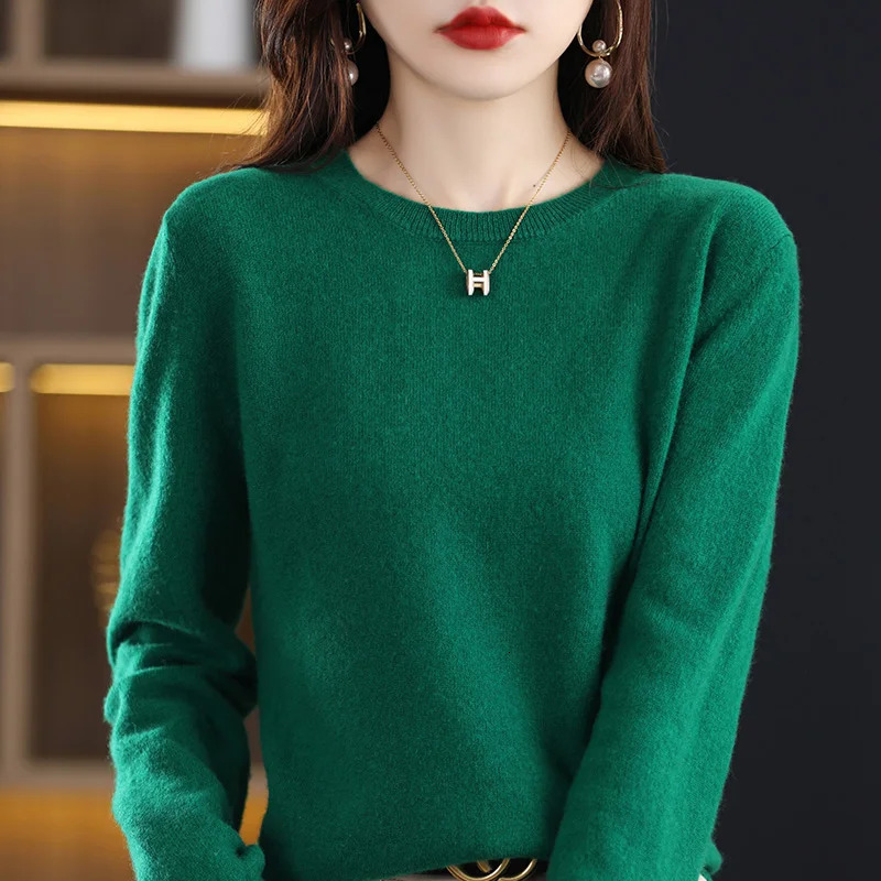 Autumn And Winter 100% Pure Woolen Sweater Womens Crewneck Wear Pullover Cashmere Knitwear WQ12002 250819