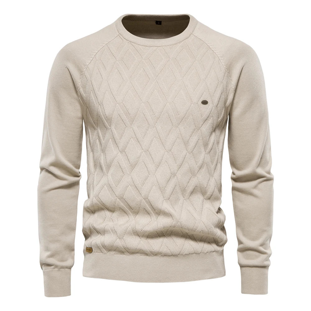 AIOPESON Argyle Basic Men Sweaters Solid Color Oneck Long sleeve Knitted Male Pullover Winter Fashion Warm for 250819