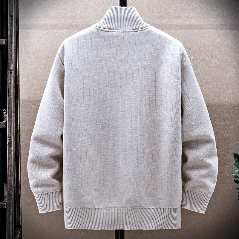 Winter Mens Fleece Sweater Cardigan Mock Neck Knit Coat Casual Jacket High Quality Male Autumn Clothing 250819
